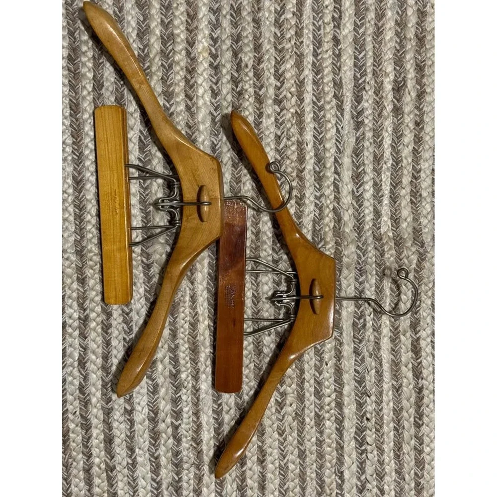 Vintage Wood Clothes Hangers Trouser Bar Skirt‎ Suit Lot of 2 Setwell